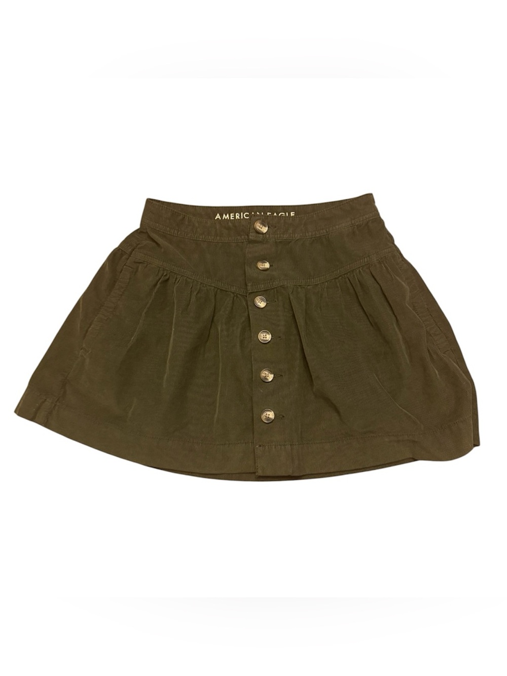 American Eagle Outfitters Olive Button-Front Mini Skirt